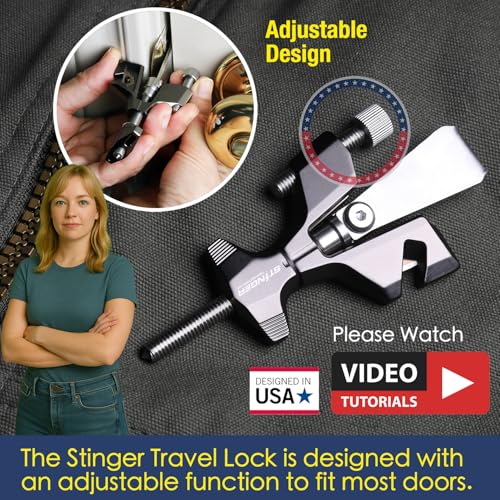 Stinger Metal Portable Door Lock for Travelers — Hotel, Apartment, and Home Door Stopper Security with Built-in Glass Breaker & Seatbelt Cutter, Ideal Travel Safety Lock for Women and Families - Image 4