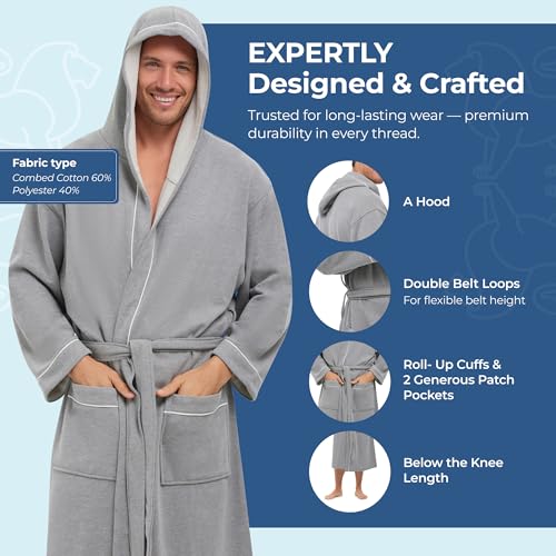 MONARCH Hooded Unisex Terry Bathrobe - 100% Lux Combed Cotton 16 oz. Loop Terry Robe, Five-Star Hotel Choice4