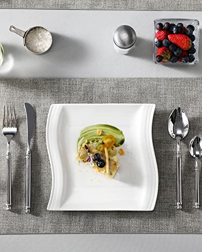 Malacasa Square Dinner Plates, 8.2 Inch Porcelain Serving Plate, Ceramic Dessert Plates Set Of 6, Modern White Kitchen Plates, Microwave, Oven, Dishwasher Safe, Series Flora #TOP4