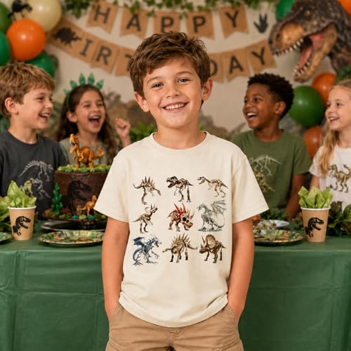 Image of Dinosaur Shirt for Kids Boys Girls Funny Toddler Dino Short Sleeve Graphic Cotton Tee Top 2-7T