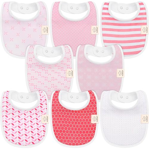 Image of 8-Pack Organic Baby Bibs for Girls & Boys - Teething Baby Bib, Baby Boy Bibs, Baby Girl Bibs, Newborn Bibs, Baby Drool Bibs for Infant, Toddler, Bibs for Baby Boy, Bibs for Baby Girl (Blush)