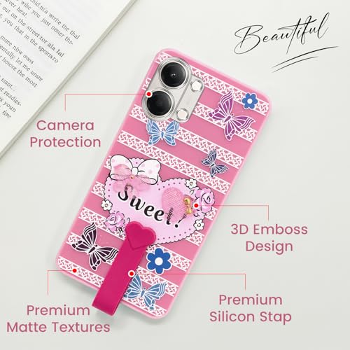Image of Jkobi Back Cover Case for Vivo Y11 | Vivo Y21 5G (3D Cute Heart Strap Holder | Camera Protection | Designer Girls Print)