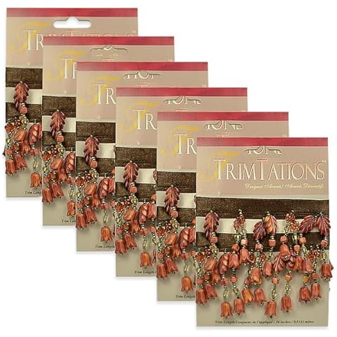 Expo International, Inc 6 Yards of Beaded Tulip Fringe Trim 6 Packs of 1yd Applique, Brown Cover