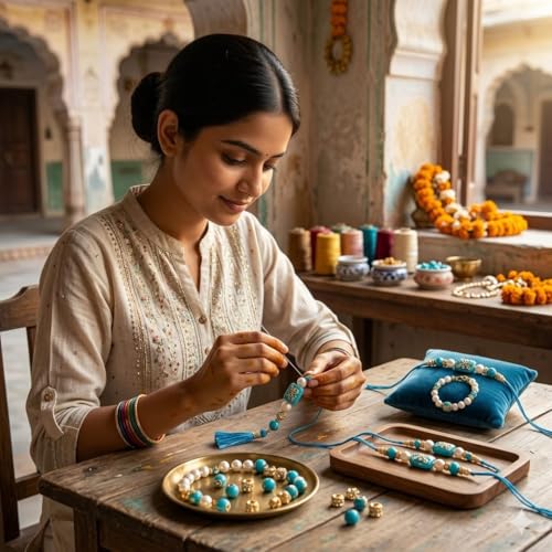 Image of SAUDEEP INDIA Decorative Fridge Magnet for Refrigerator Decor | Free Blue Stone Lumba Rakhi Set for Bhaiya Bhabhi with Rakhi for Brother | Raksha Bandhan Gift Combo | Festive Home Decor(Couple Rakhi)