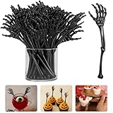 RunNico 60 Pcs 5.9''x1.5'' Halloween Skeleton Cocktail Stirrers, Reusable Skeleton Hand Swizzle Sticks, Halloween Plastic Drink Stirrer for Home Bar Horror Party Table Decorations