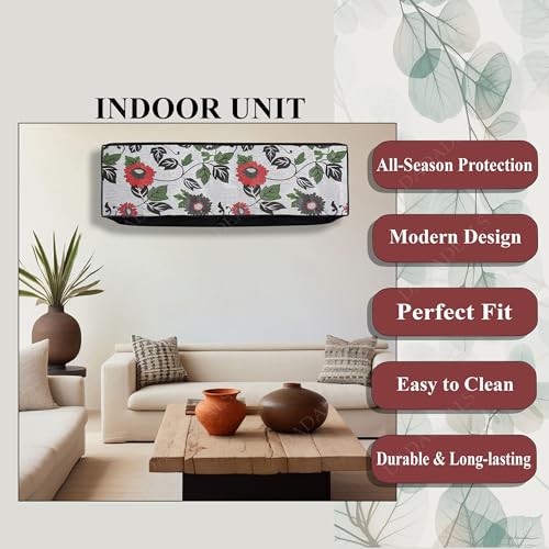 Image of Split AC Cover Combo Set 1.5 Ton | Indoor Outdoor Waterproof & Dustproof Protection | Durable, Breathable Fabric | These Covers Help Maintain Airflow | White Floral