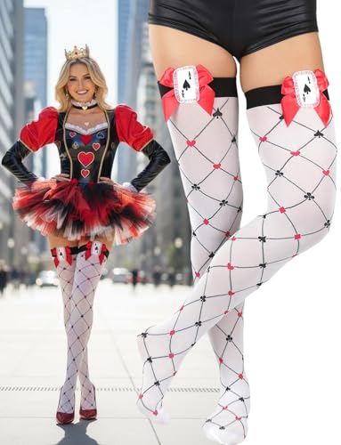 Image of ToBeInStyle Women's Harlequin Jester Thigh High Stockings Playing Card Checkered Opaque Halloween Costume Hosiery