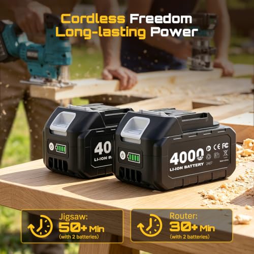 Image of SEESII Cordless Jigsaw and Wood Router Tool for Combo Kit | with Batteries and Charger, Brushless, Aluminum Palm Router, 0-45 Bevel Jig Saw, Adjustable Speed for Cutting & Trimming