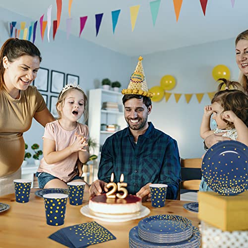 200Pcs Party Plates Cups Napkins Sets Serve 50 Guests Blue Paper Plates With Golden Dots Navy Blue Party Supplies For Baby Shower Birthday Wedding Holiday Decoration… #TOP4