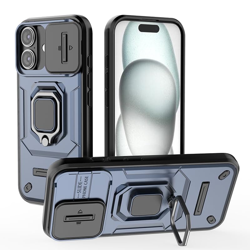 Image of Thermoplastic Polyurethane Camshield Pro Case With Slide Camera Protection And Ring Stand Bumper Back Case Cover For iPhone 16 (Blue)