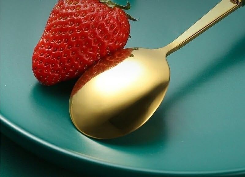 Silverware Flatware Set, 1/4/6/8/10 Pieces Dark Green Handle Round Spoon Household Stainless Steel Dessert Spoon Coffee Spoon Stirring Spoon (Color : Gold, Size : 8Pcs)