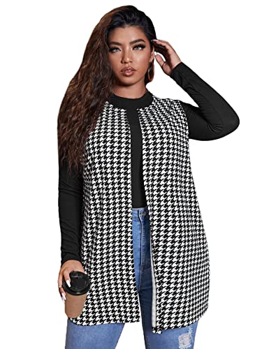 Milumia Women's Plus Size Houndstooth Vest Blazers Open Front Cardigan