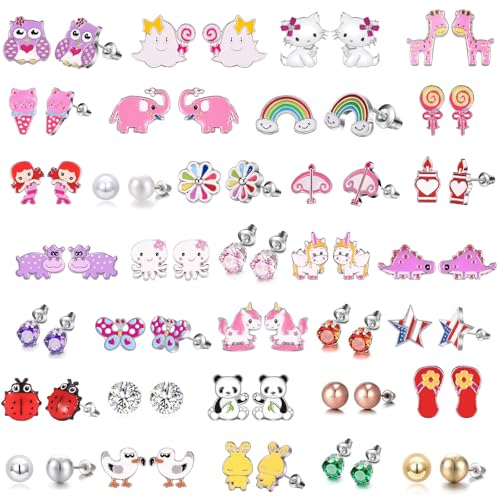 Image of 30 Pairs Hypoallergenic Earrings for Girls Sensitive Ears with Stainless Steel Post -Assorted Cute Stud Earrings for Teens Girls Women