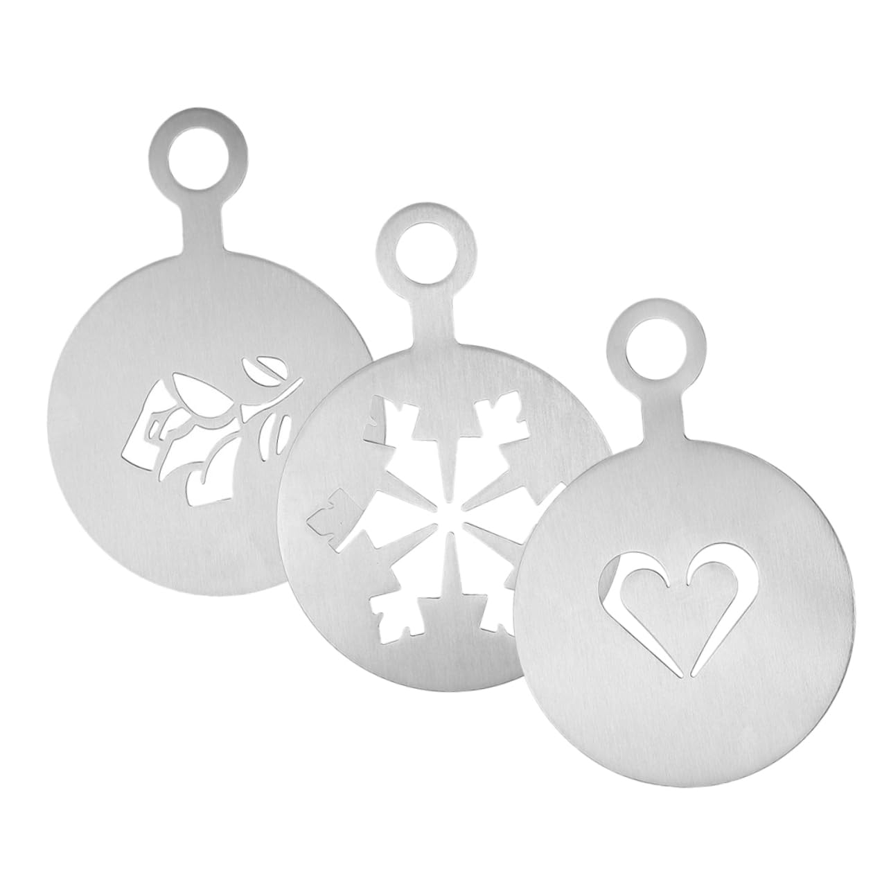 GLEAVI 3pcs Stainless Stencils for Cappuccino Cake Decorating Heart Rose Snowflake Patterns Easy to Use Templates for Home Cafes Desserts