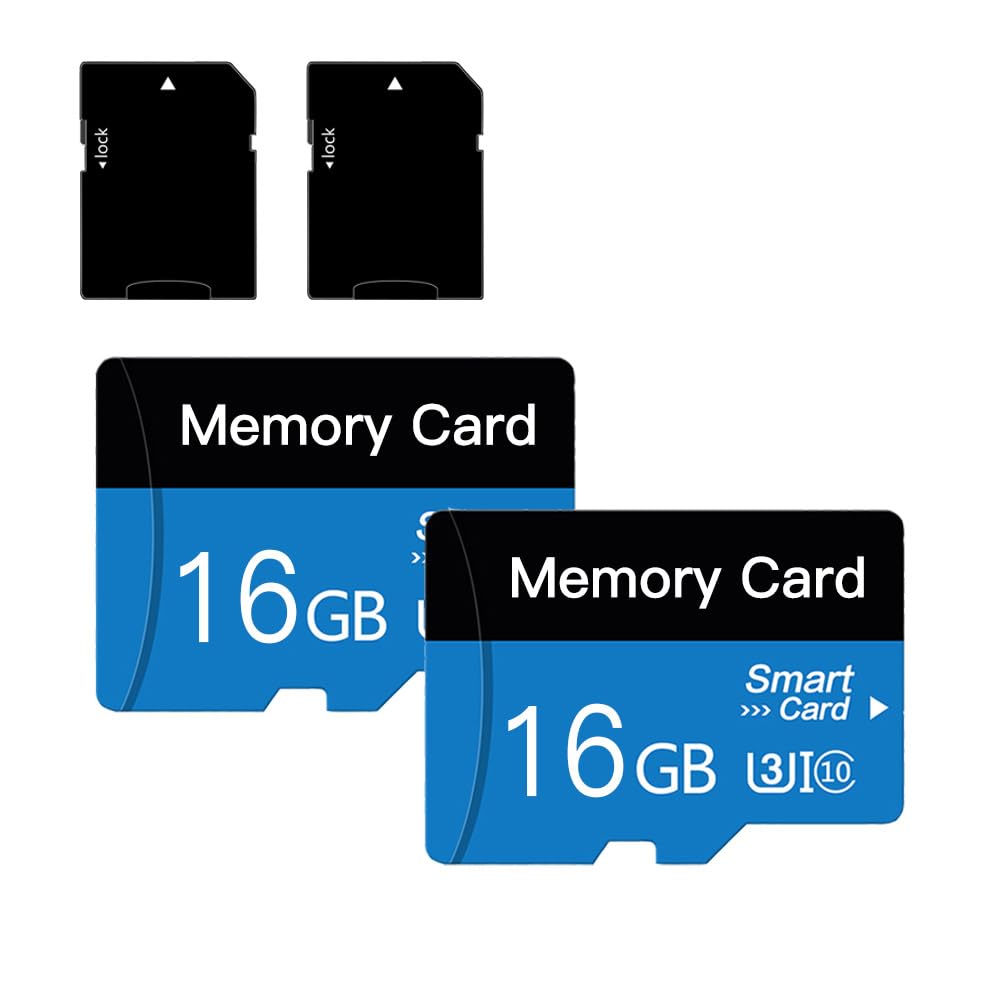 Photo 1 of 2 Pack 16 GB Micro Memory Card with Adapter, TF Memory Card Class 10, Mini Memory Card for Camera/Smartphone/Tablet/Drone (Blue 16GB*2)