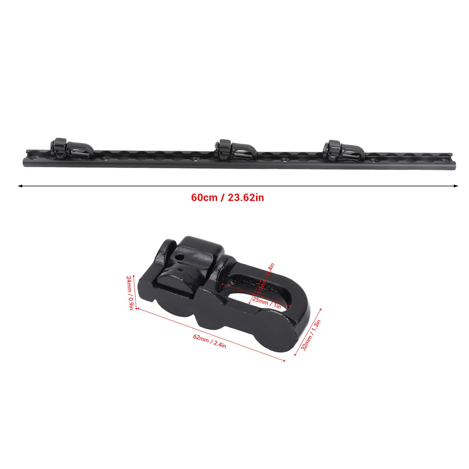 L-Schienen-Zurrsystem, Schwarz Eloxiertes Aluminium, Ladungssicherung, L-Schiene, 60 cm, mit 6 Doppelbolzenbeschlägen für LKW-Ladeflächen, Anhänger, Motorräder, Geländefahrzeuge und Paletten