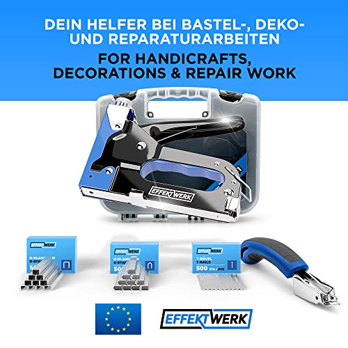 EFFEKTWERK Handtacker Set - TÜV GS geprüft - Tacker für Holz Stoff Möbel Dachpappe - 1500 Klammern - Nagler & Tacker zum Polstern - Tackerpistole - Handtacker mit Klammern - Inkl Klammerentferner