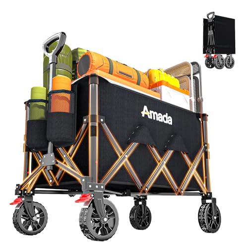 Image of Collapsible Wagon Cart, Foldable Lightweight Wagon Folding Carts with Wheels - Outdoor Utility Carts with 360LBS Max Load for Grocery, Camping, Shopping, Sports, Garden，Beach