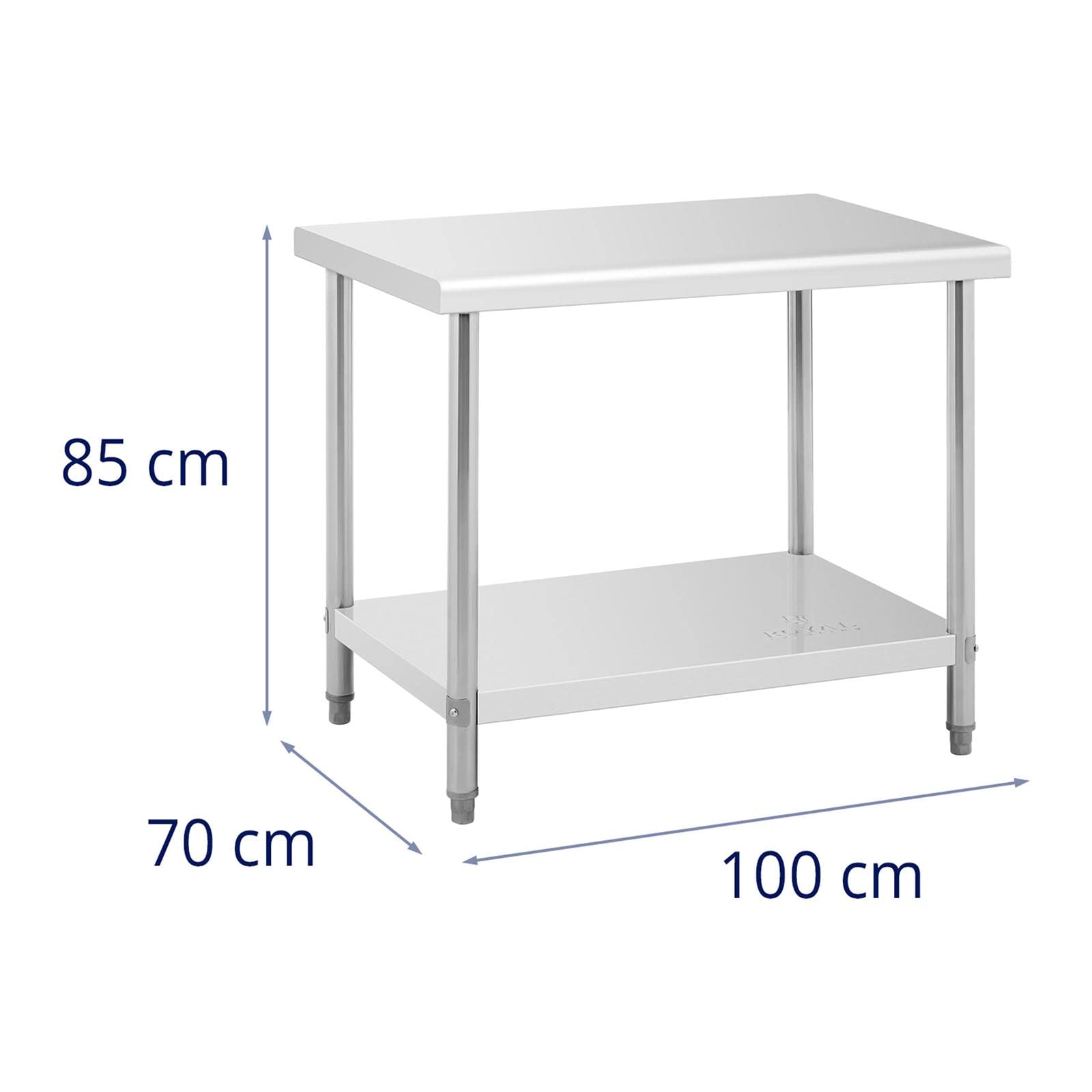Royal Catering RCAT-100/70 Tavolo da Lavoro Piano di Lavoro per Cucina (100 x 70 cm, Carico max. 400kg, lastra HDF, Piedini regolabili, Acciaio inox)