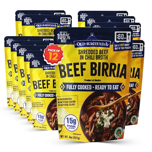Old Hacienda Beef Birria Meat, Shredded Beef in Chili Broth, 8 Oz...