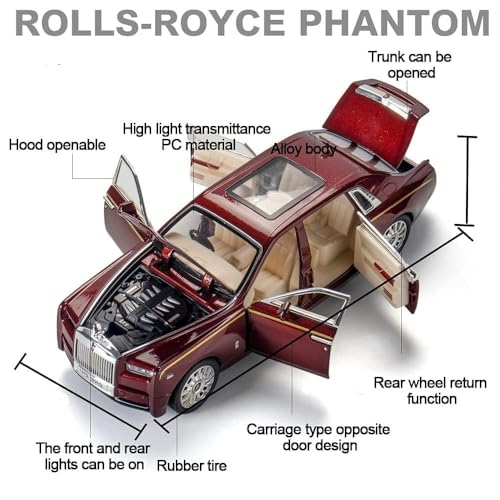 Image of Rolls Royce Phantom Model Car 1:32 Scale Exclusive Alloy Metal Pull Back Die-cast Car Toy with Openable Doors & Light Music Boys Toys for Kids (Phantom 1:32)【Colors as Per Stock】