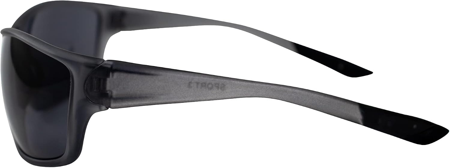 AlterImage Stream Wraparound Sports & Motorcycle Retro Sunglasses for Men or Women Gray Frame w/Rubber Tips & Nose Pads Smoke Lenses