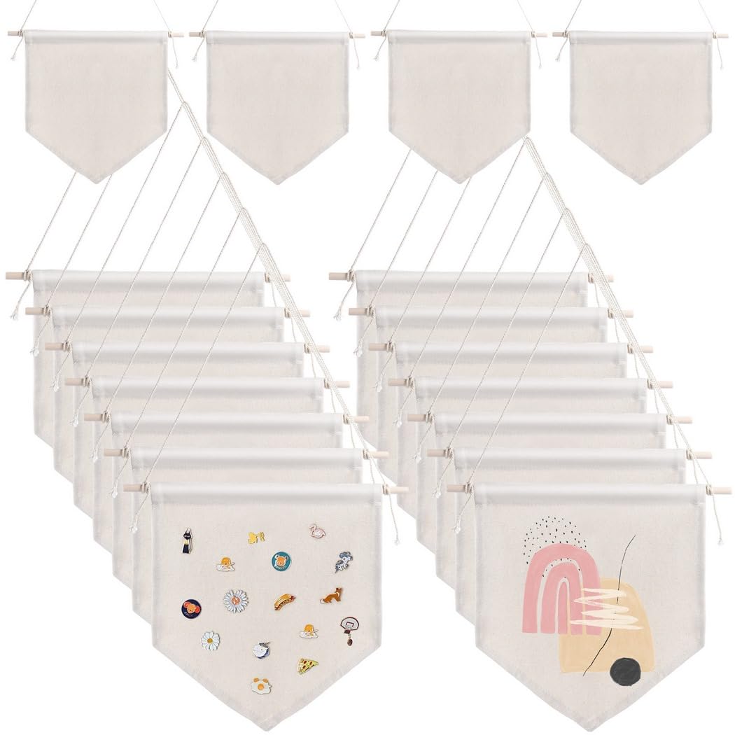 16 Stk. Blanko-Canvas-Banner, Wanddekoration zum Selbermachen, hängende Wandfahnen zur Präsentation von Emaille-Pins und Anstecknadeln, für Sammlungen, Deko und kreative Wandgestaltung