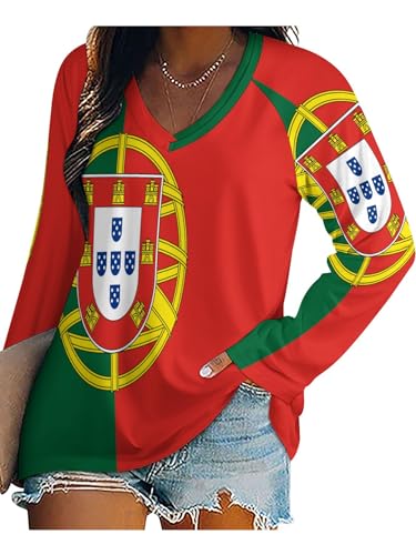 Blusa Mujer Elegante Camiseta Manga Larga De Negocios Larga Manga Camisas Cuello En V Bandera Portuguesa con Bloques De Colores Túnica Moda Casual Trabajo Túnica Verano Tops Otoño T Shirts