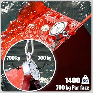 MAGFISHION Aimant Neodyme Puissant - Traction de 1400KG (2 x 700kg) - Aimant de Pêche - Ø135mm - Peche a l'aimant avec de Corde (20M) et Gants - Kit de Pêche Super Magnétique