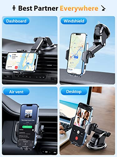 Vicseed Car Phone Holder Mount, [Non-Shaking & No More Falling Phones] Cell Phone Holder Car Mount Hands-Free Universal Cell Phone Mount For Car Dashboard/Windshield/Air Vent Fit For All Mobile Phones #TOP1