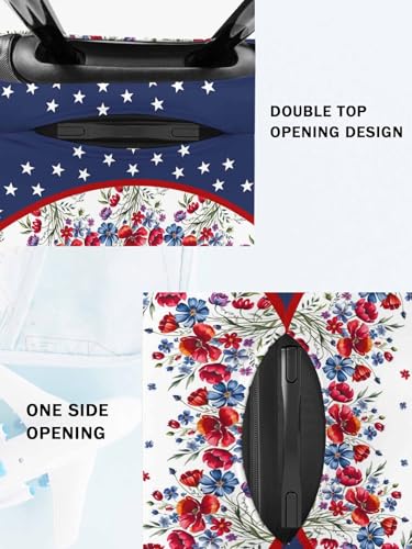 4th of July Flag Day Travel Luggage Cover, Watercolor Flowers Stars Anti-scratch Elastic Luggage Covers For Suitcase Protector, Washable Baggage Covers4