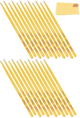 Zildjian Artist Series Josh Dun Clancy Yellow Drumsticks - 12-Pack Bundle with Austin Bazaar Polishing Cloth