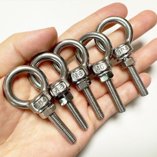 Chhggnn CHHBOLTM6X30 304 Stainless Steel Eye Bolt, 5 Pcs M6 Heavy Duty Lifting Ring 1.2 Inch Threaded Eyebolt Shoulder Eye Bolts thumb #2