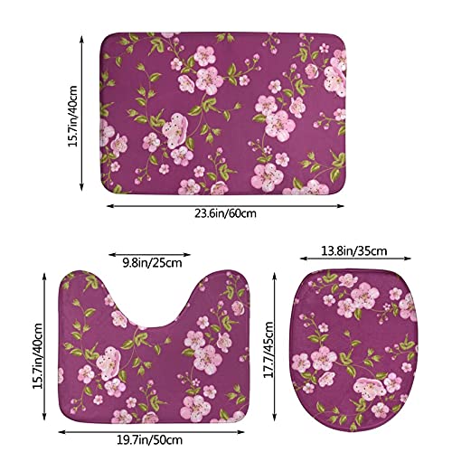 SHEYZYLTD Badematte + Konturmatte + Toilettendeckelbezug Schöne Blume 3 Stück Badematte Set, mit rutschfester Klebeunterseite – Bild 4