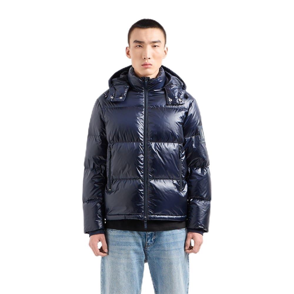 Armani Exchange Men's Ax Icon Hooded Puffer Jacket, Deep Navy, XL