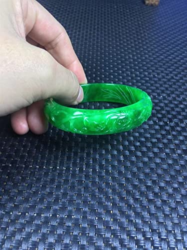 Bracelet émeraude sculpté main pour femme en jade vert de 59mm