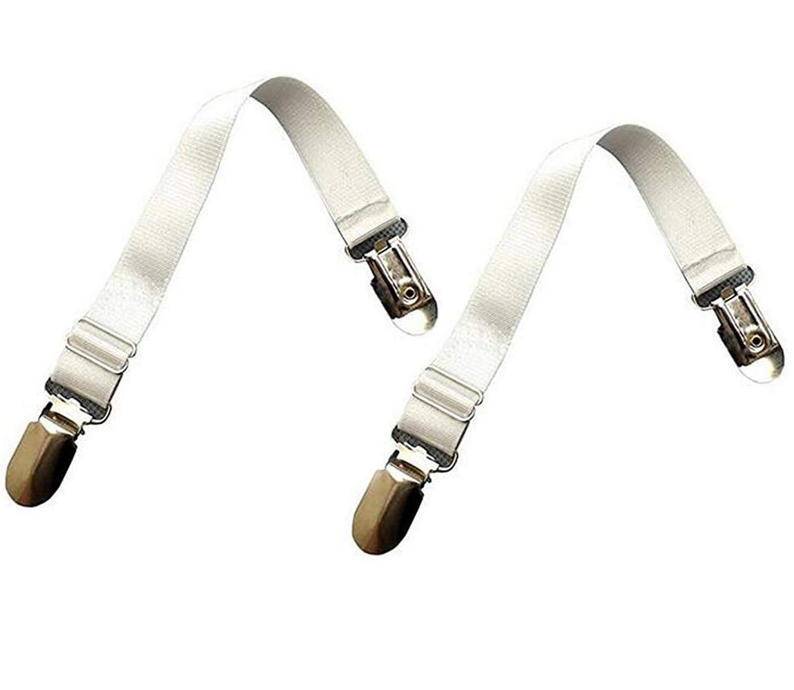 erioctry 1 Pair Adjustable Stocking Clip Suspender Garter Straight Belt Straps Shirt Sock Stays Holder with Metal Clasp (White)