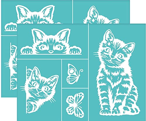 OLYCRAFT 2 pcs Auto-Adhésif Sérigraphie Pochoir Chat Papillon Motif Pochoir Réutilisable Maille Pochoirs Transfert Lavable Décor Maison pour Bricolage T-Shirt Tissu...