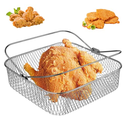 Air Fryer Basket, Square Stainless Steel Air Fryer Pan Air Fryer Wire Mesh Basket Air Fryer Basket Rack Oven Air Fryer Replacement Basket for Baking Fries Bacon Chicken