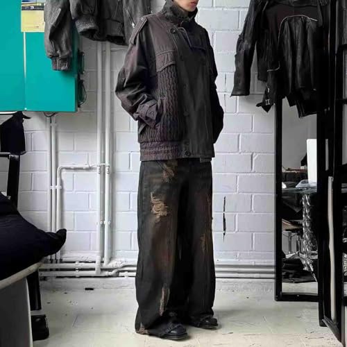 Men's Vintage Ripped Jeans, Hip-hop Workwear Denim Pants, Y2K Jeans, Gothic Straight Tube Loose Wide Leg Pants2