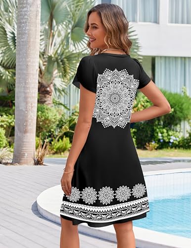 Image of Zeagoo Womens Summer A-Line Dress with Pockets Mini Short Sleeve Dresses Flowy Beach Swing Dress 2026 Vacation Travel
