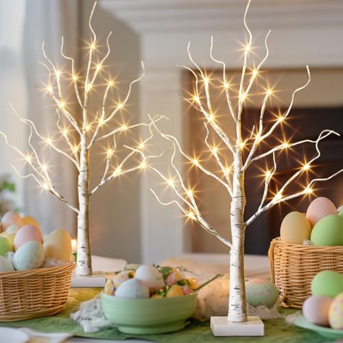 Vanthylit-White-Birch-Tree-with-LED-Lights-Set-of-2-LED-Tabletop-Tree-with-Timer-Christmas-Decorations-Lighted-Tree-for-Indoor-Mantel-Home-Decor-2-FT-24-LED Vanthylit White Birch Tree with LED Lights Set of 2 LED Tabletop Tree with Timer Christmas Decorations Lighted Tree for Indoor Mantel Home Decor 2 FT 24 LED
