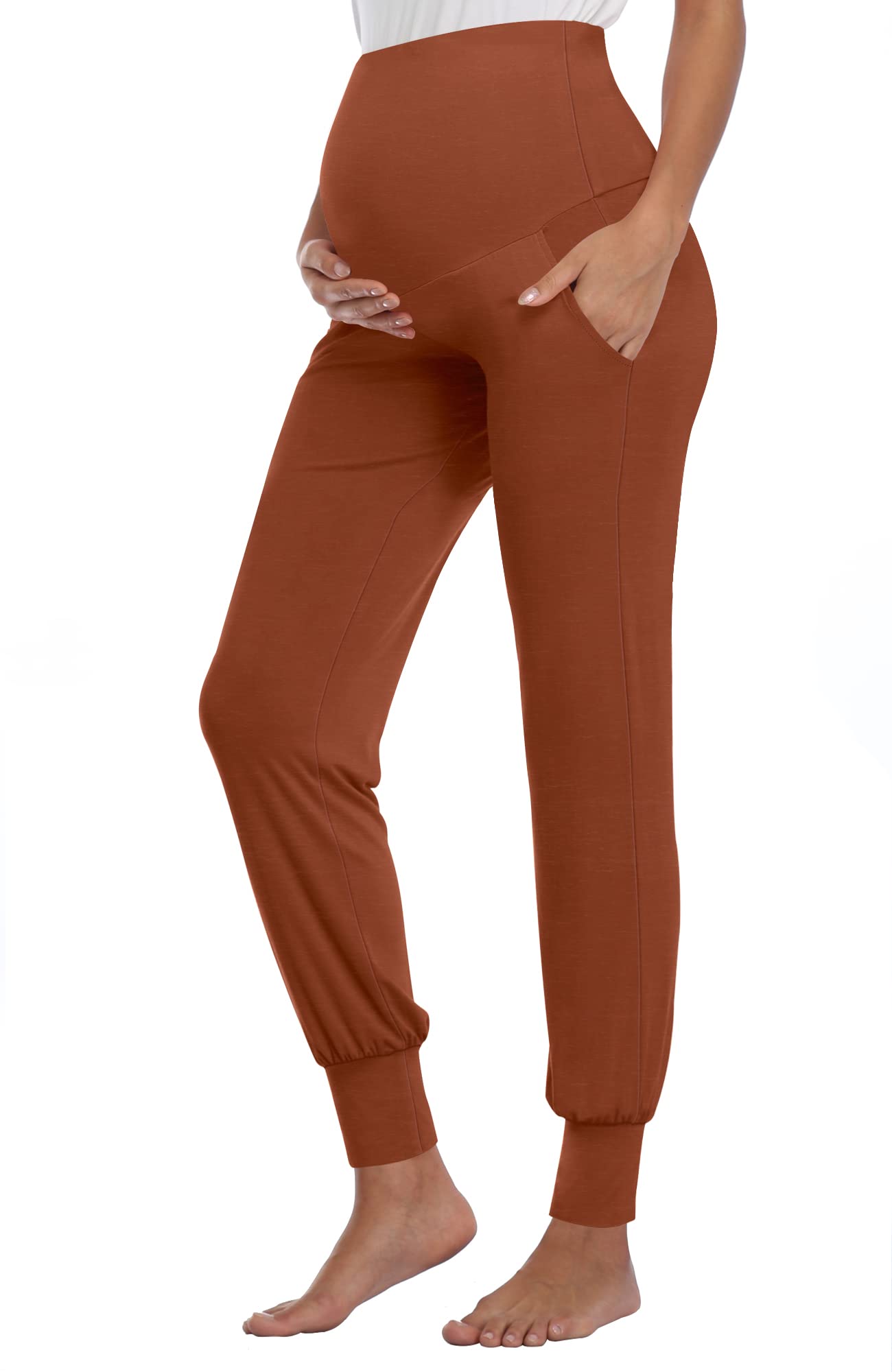 AMPOSH Damskie spodnie ciążowe rozciągliwe spodnie treningowe na co dzień luźne wygodne joggery ciążowe z kieszeniami