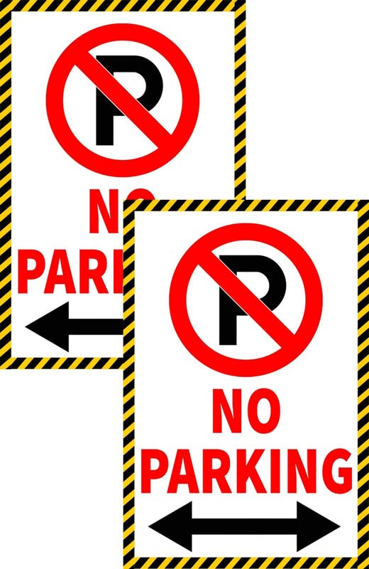 VAAIMAI No Parking 8X12 Inch PVC Sticker Double Side Taped Waterproof Vinyl Sticker Safety & Warning Sign Board on 3 mm Board, Pack of 2