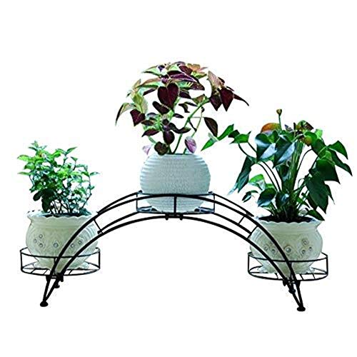 Madcg Flower Stand Wrought Iron Arched, European Interior Courtyard Pot Rack, Freestanding Metal 3 Pot Plant Stand, Not Easy To Deform (Color : Black)