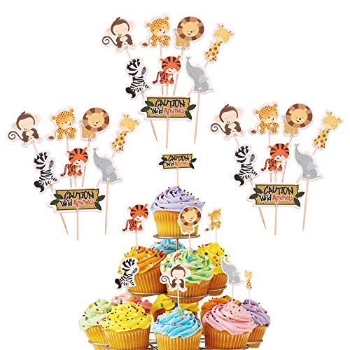 24 pièces de Decoration Gateau Animaux de la Jungle,Deco Cure-dent Jungle,Cupcake, gâteau Jungle,Décor gâteau pour bébé Enfants garçon garçons Fille décoration de fête Anniversaire d'anniversaire Cover