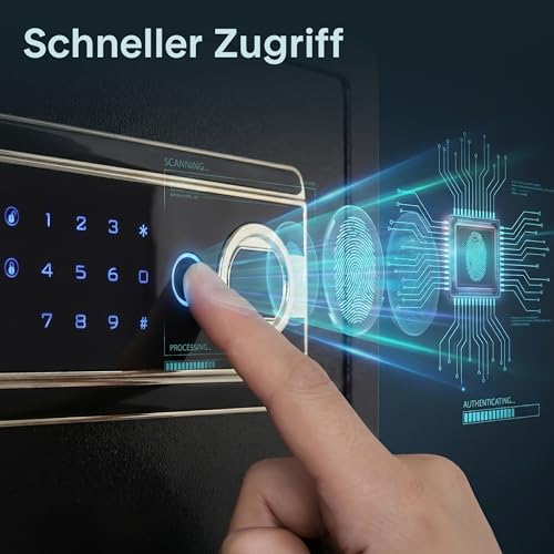 SereneLife 18L Tresor, Safe Für Zuhause Feuerfest & Wasserdicht, Digitaler Heimtresor mit Zugriff per Fingerabdruck, Möbeltresor mit Code & Schlüsseln, Safe Box für Wertsachen, Bargeld, Schmuck, Gold