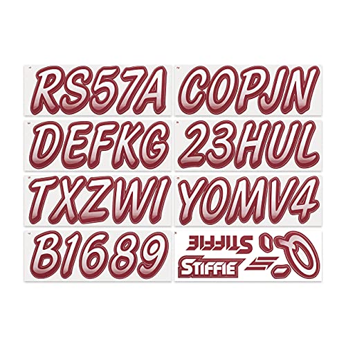 Image of STIFFIE Whipline White /Burgundy 3 inch Boat & PWC Registration Decals • Numbers Letters Stickers