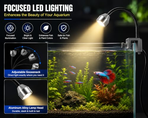 Image of Liny LY-007 USB Mini Aquarium Spotlight | 3W LED Clip-On Fish Tank Light | 5V USB Powered | Flexible Gooseneck | Aluminum Alloy Lamp Head | Fits 2-12 mm Glass