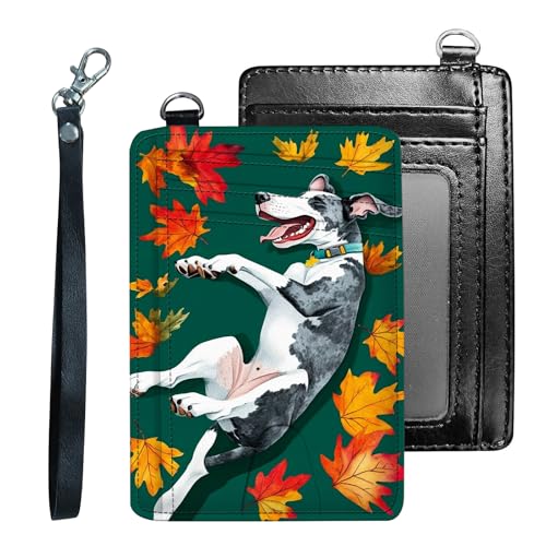 Credit Holder Slim Wallet, PU Leather RFID Blocking, Women & Men Front Pocket Small Card Holder, Credit Card Wallet with Wristlet, Convenient Travel Business, Maple Leaves Cute Dog - Main Image
